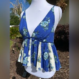 NWT🌷Free People Tillie Floral Printed V-neck Sleeveless Babydoll Top